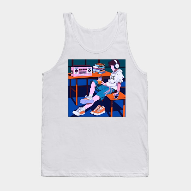 Cute Boy with Headphone Chilling - Anime - Retro Future Tank Top by Trendy-Now